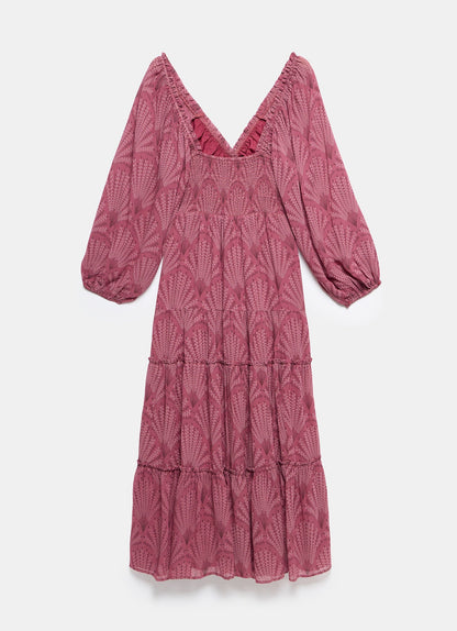 Burgundy Floral Print Midi Dress