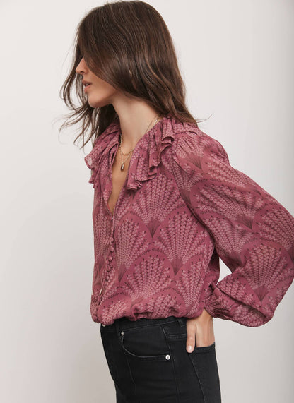 Burgundy Floral Print Blouse