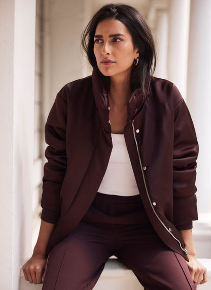 Burgundy Satin Bomber Jacket