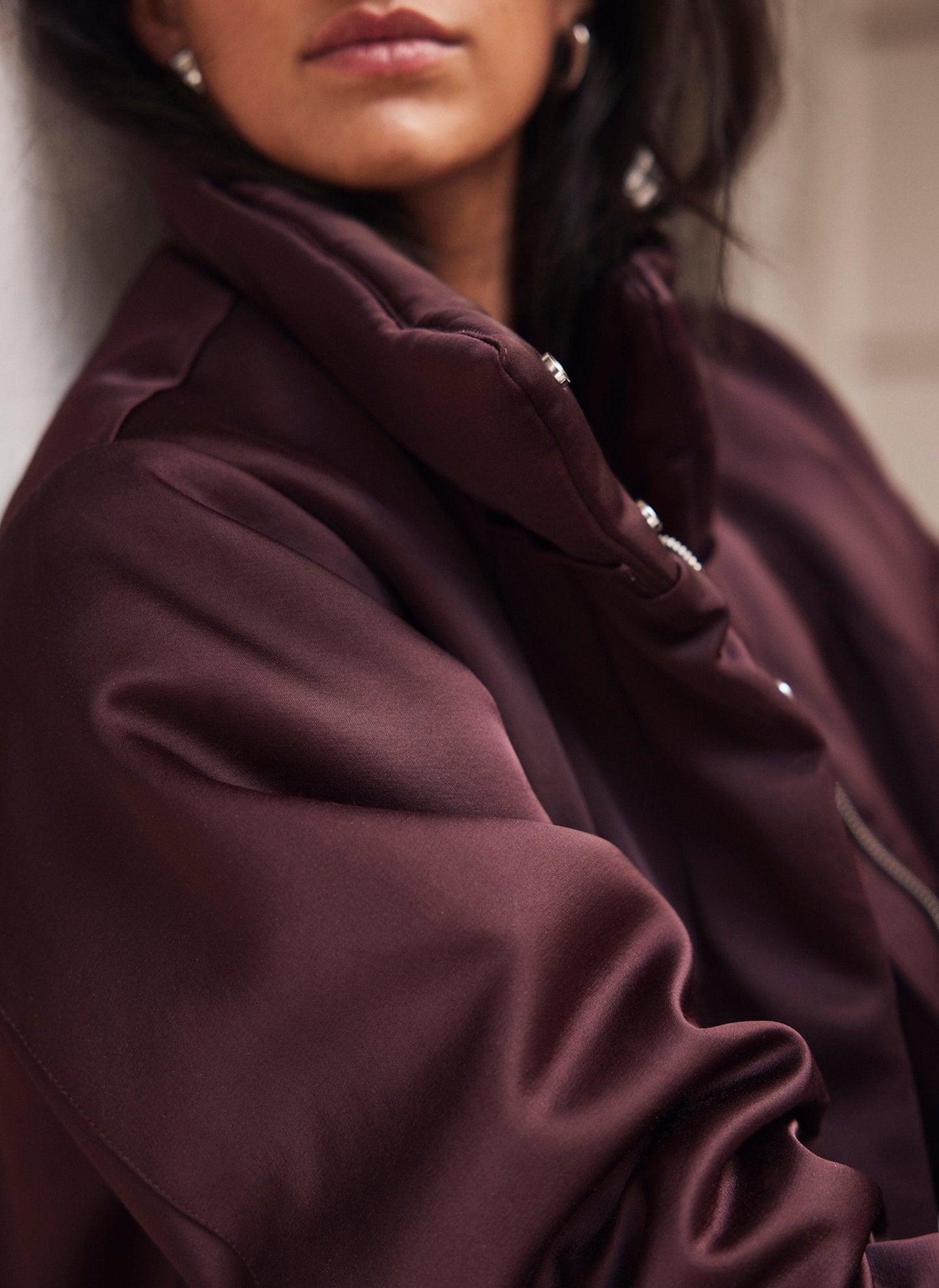 Burgundy Satin Bomber Jacket