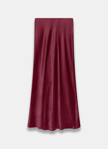 Burgundy Satin Slip Midi Skirt