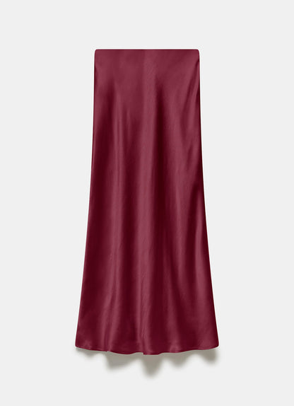 Burgundy Satin Slip Midi Skirt