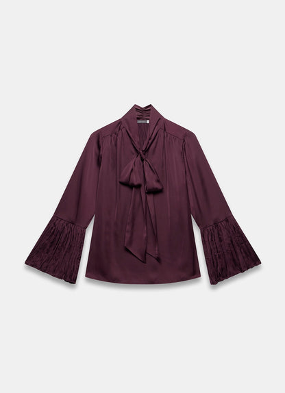 Burgundy Satin Tie Neck Blouse
