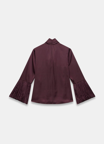 Burgundy Satin Tie Neck Blouse