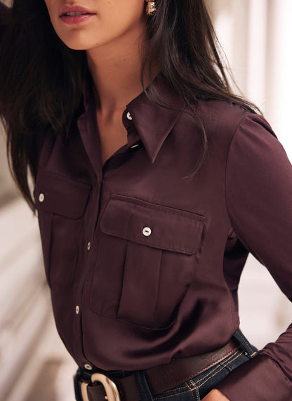 Burgundy Satin Utility Shirt