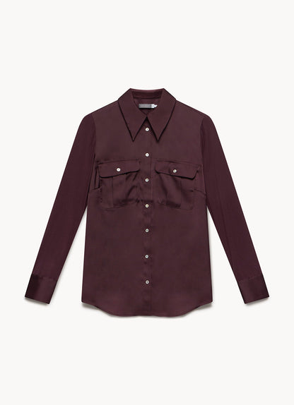 Burgundy Satin Utility Shirt