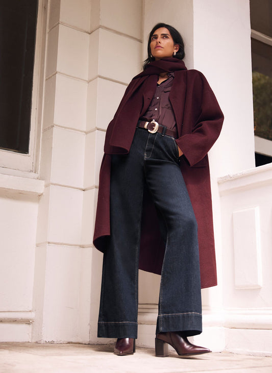 Burgundy Scarf Detail Coat