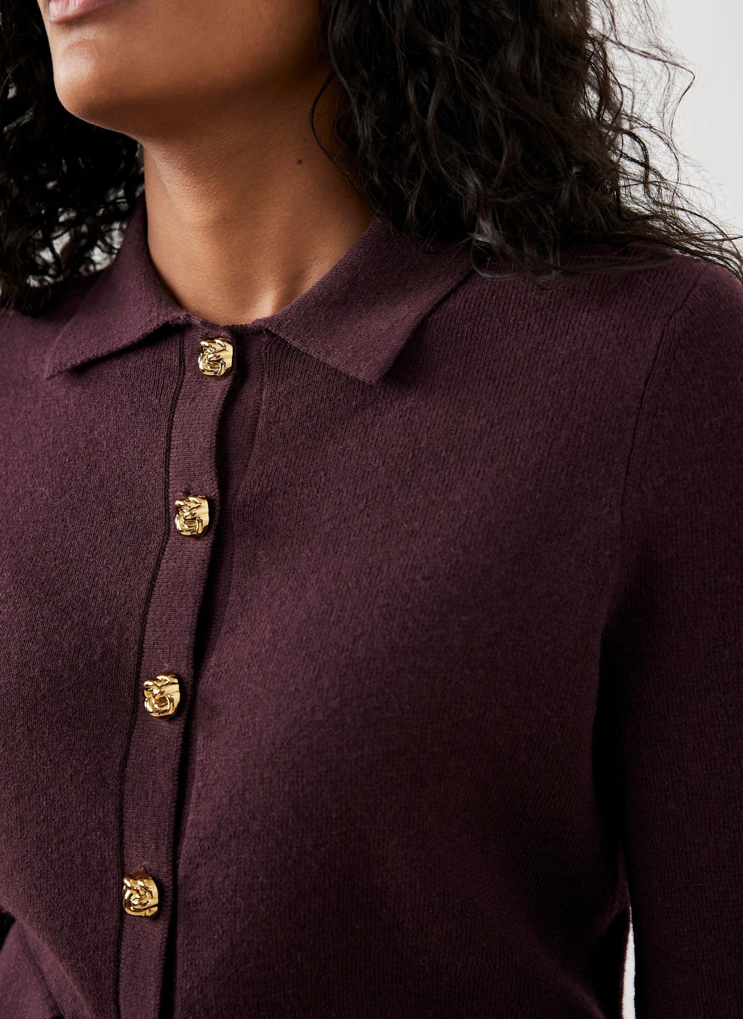 Burgundy Cotton Blend Collar Cardigan