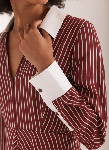 Burgundy Striped Maxi Shirt Dress