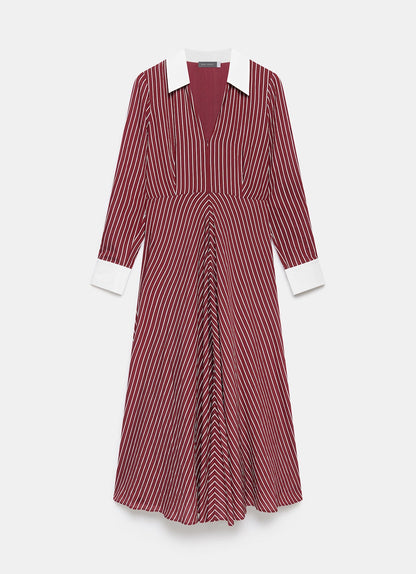 Burgundy Striped Maxi Shirt Dress