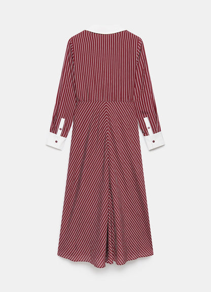 Burgundy Striped Maxi Shirt Dress