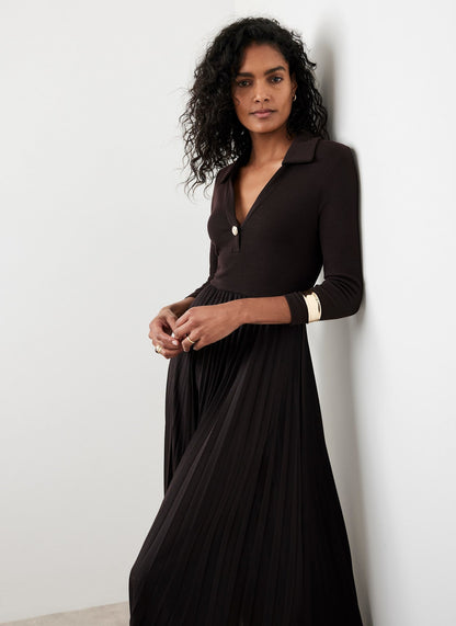 Brown Jersey Collar Midi Dress