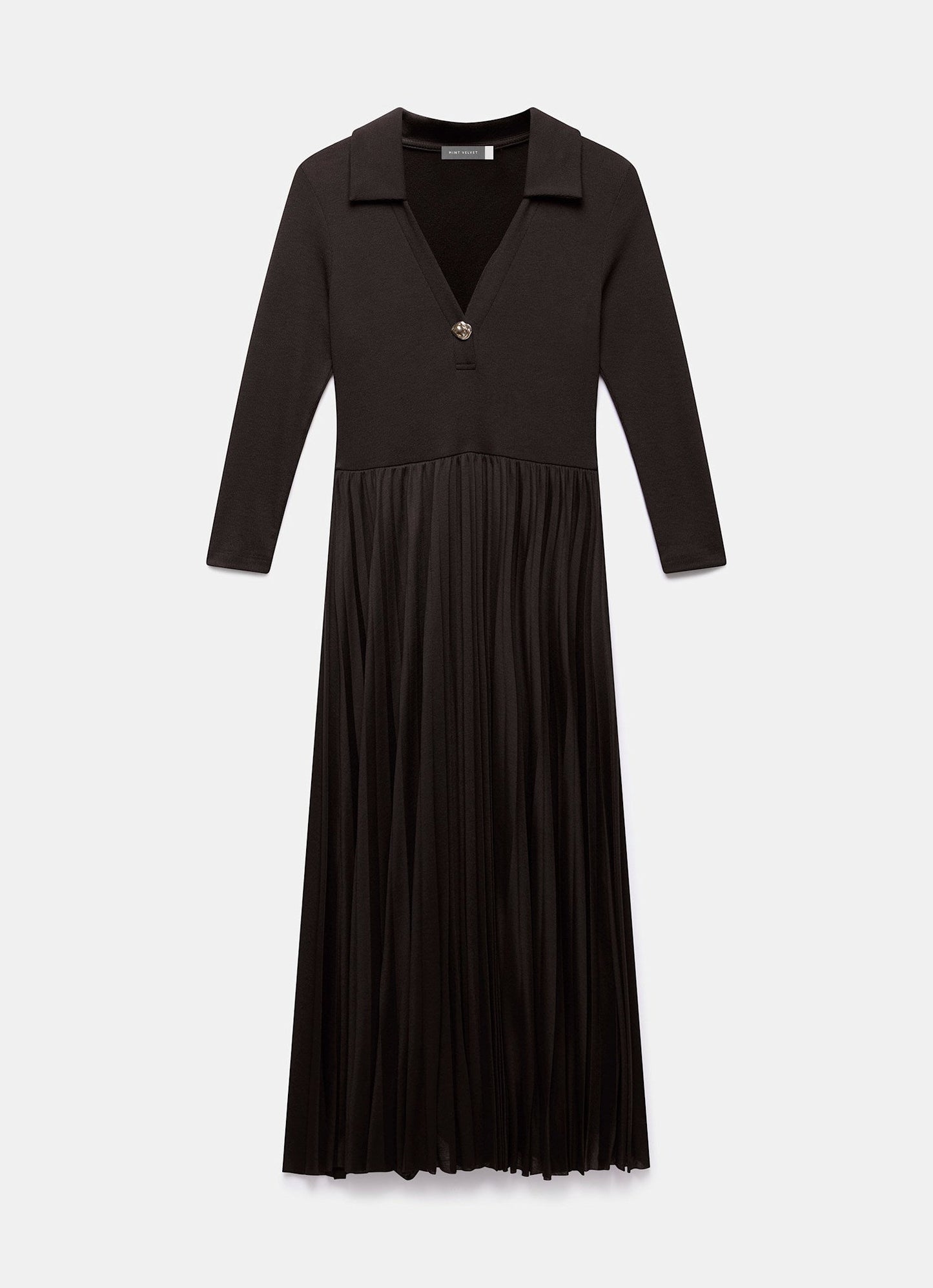 Brown Jersey Collar Midi Dress