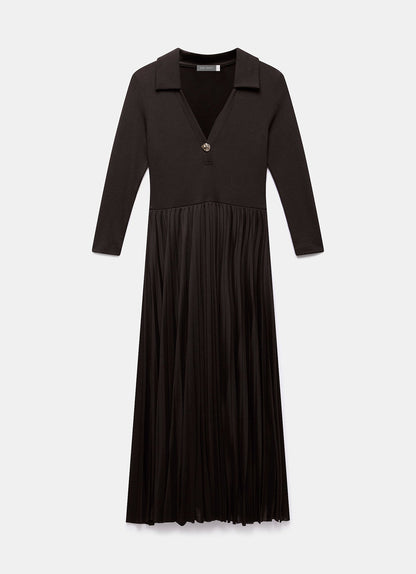 Brown Jersey Collar Midi Dress