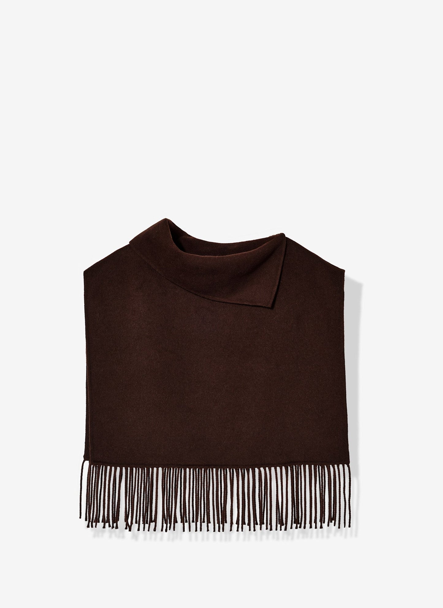 Brown Wool Blend Fringed Poncho