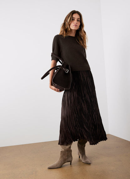 Brown Layered Jumper Midi Dress
