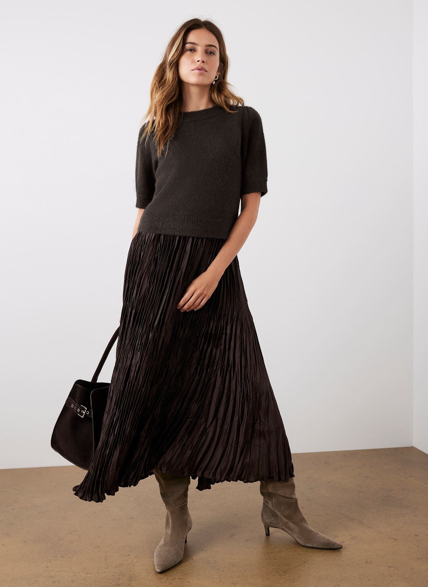 Brown Layered Jumper Midi Dress