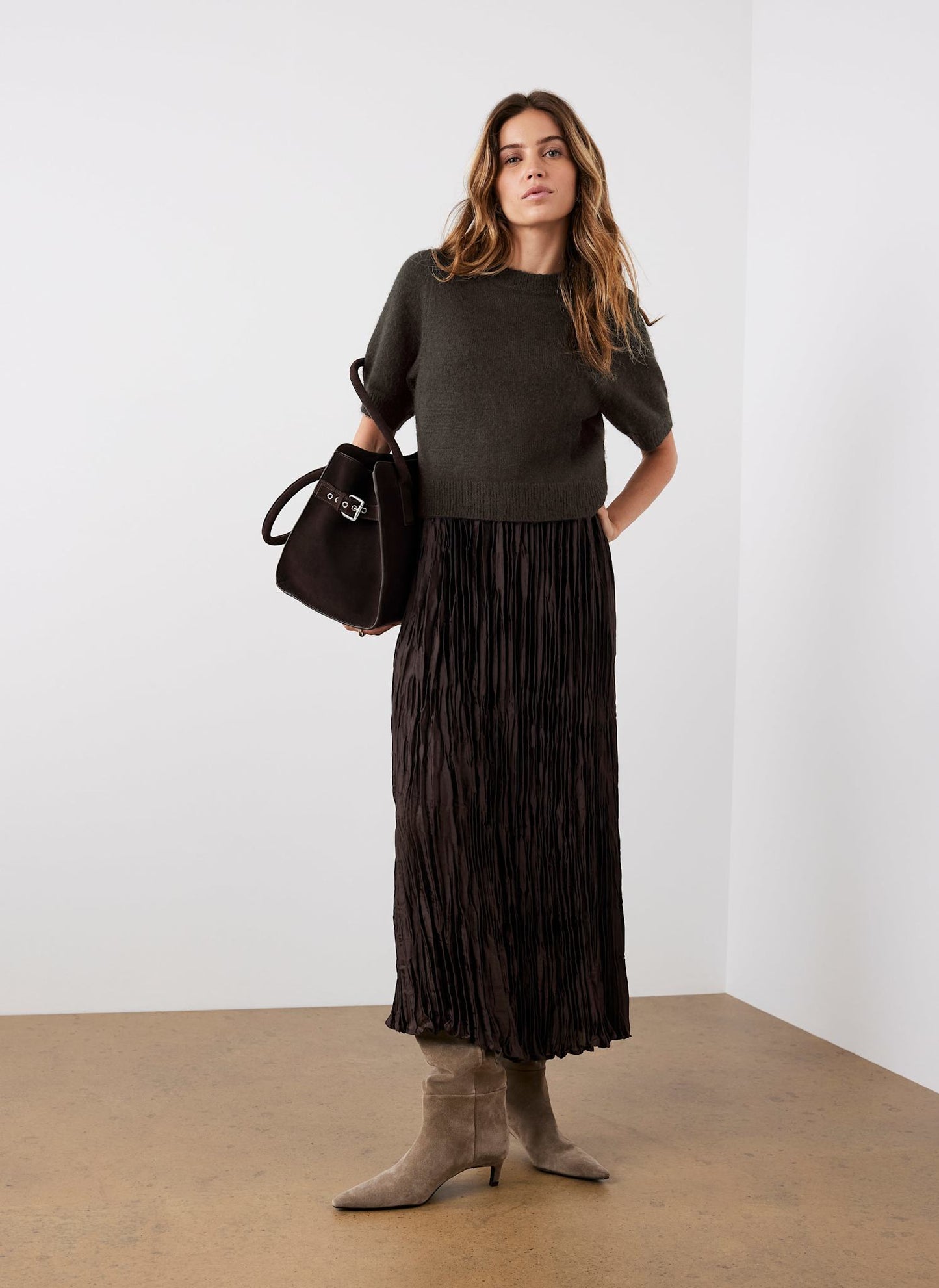 Brown Layered Jumper Midi Dress