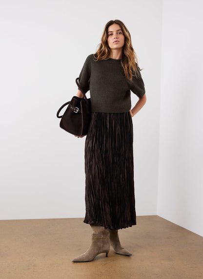 Brown Layered Jumper Midi Dress