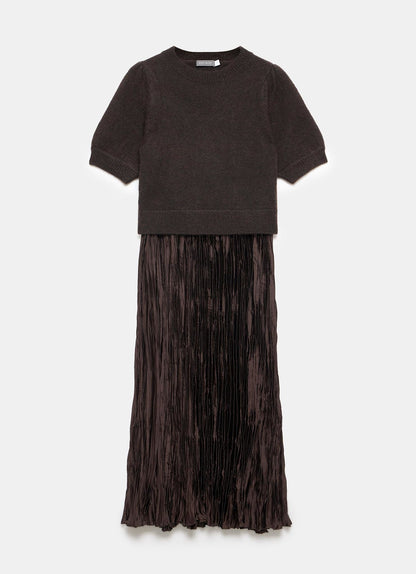 Brown Layered Jumper Midi Dress