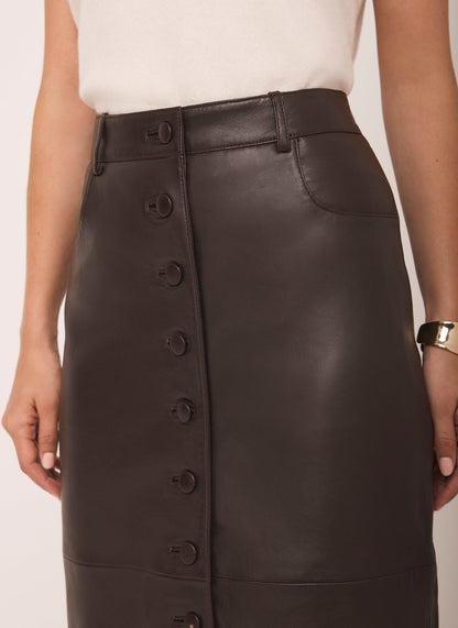 Brown Leather Midi Skirt