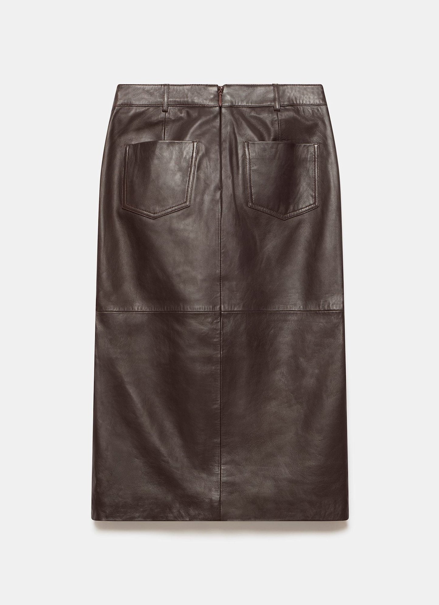 Brown Leather Midi Skirt