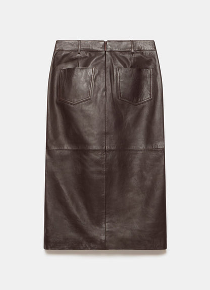 Brown Leather Midi Skirt