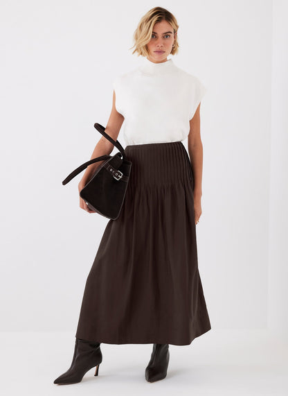 Brown Pintuck Maxi Skirt