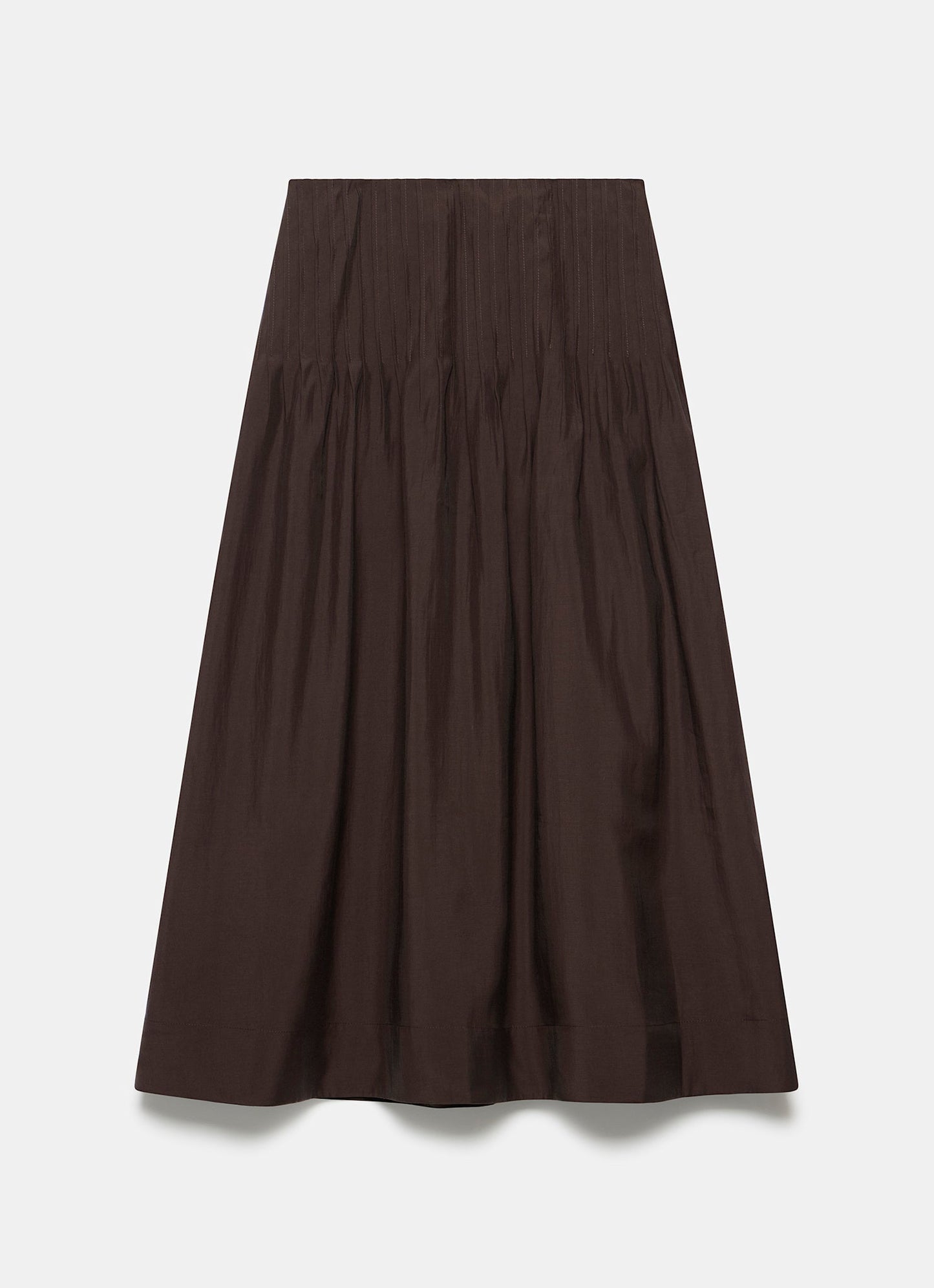 Brown Pintuck Maxi Skirt