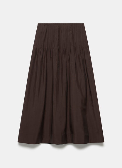 Brown Pintuck Maxi Skirt
