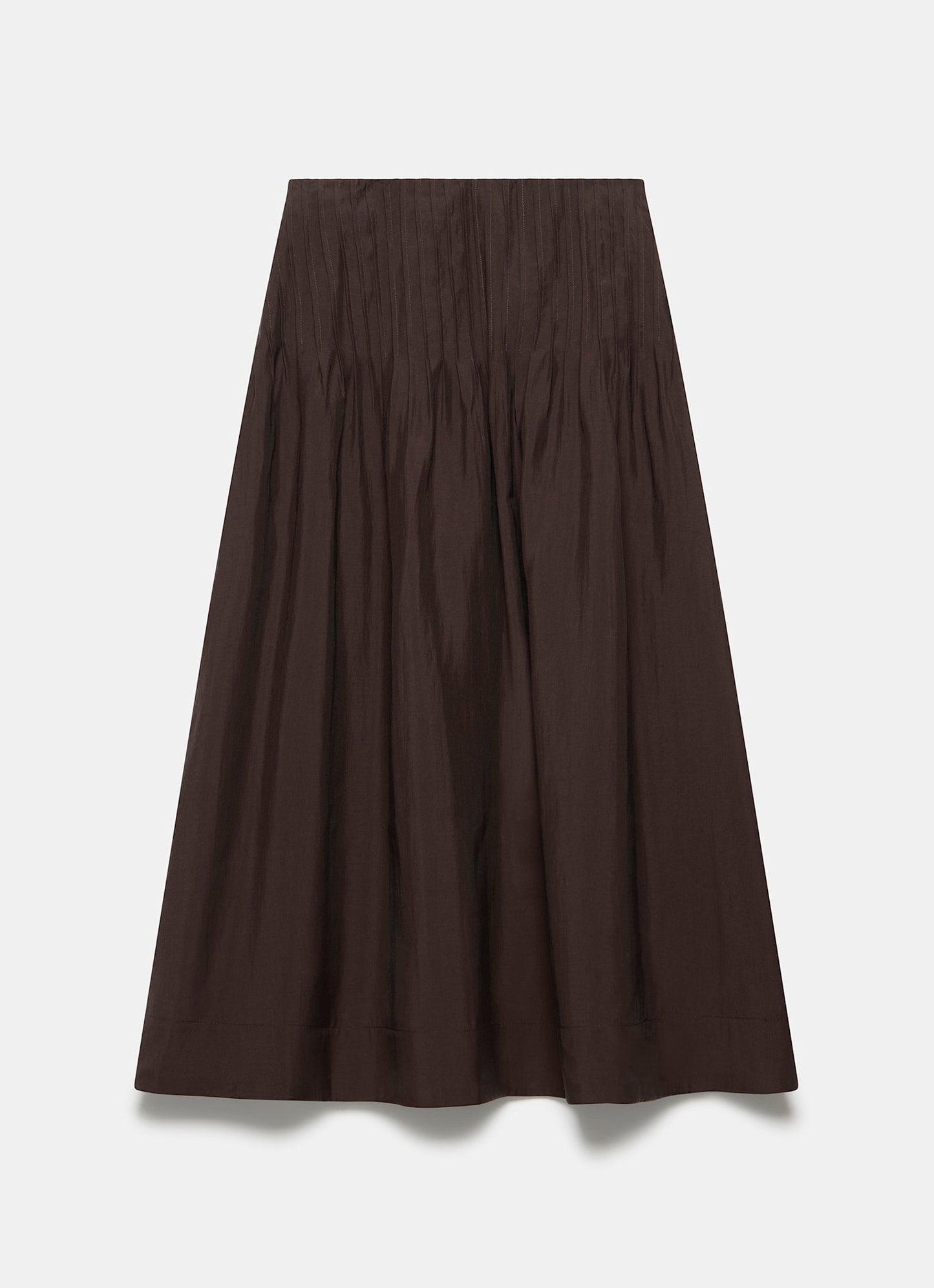 Brown Pintuck Maxi Skirt