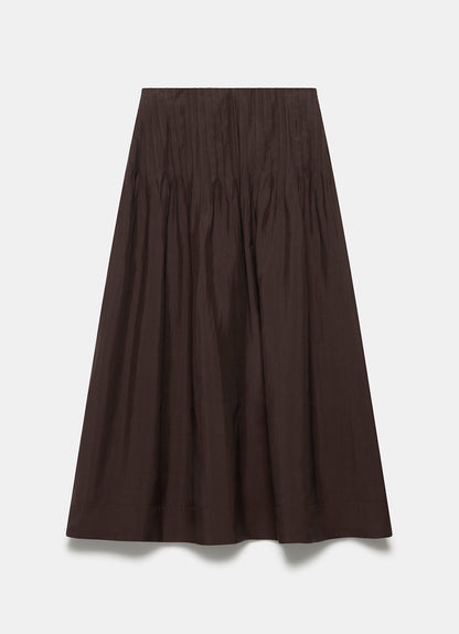 Brown Pintuck Maxi Skirt