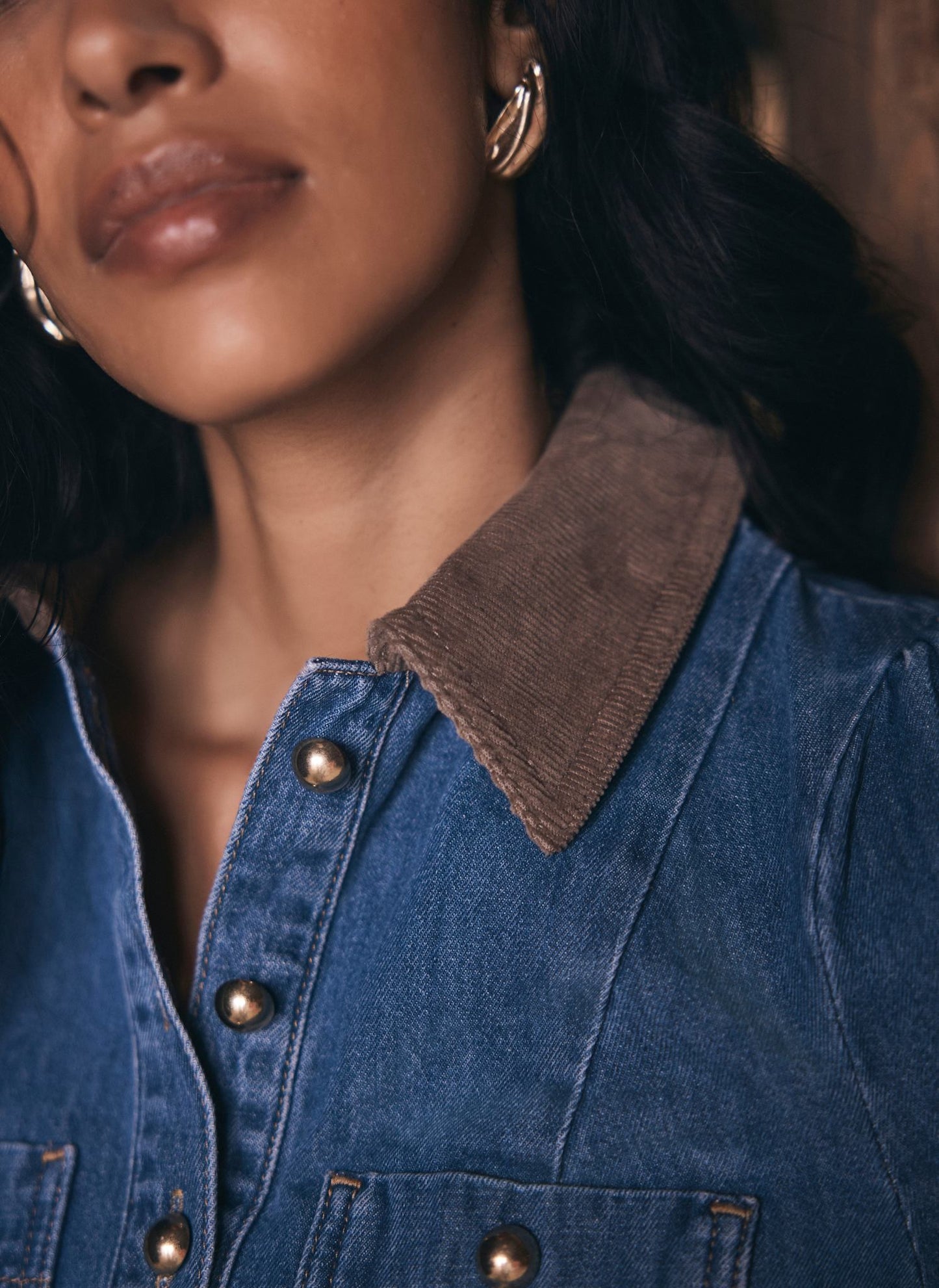 Cord Collar Denim Mini Dress