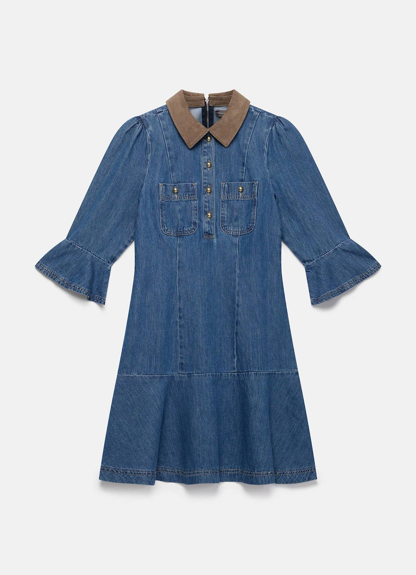 Cord Collar Denim Mini Dress