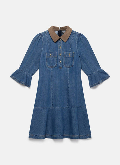 Cord Collar Denim Mini Dress