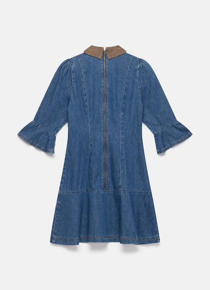 Cord Collar Denim Mini Dress