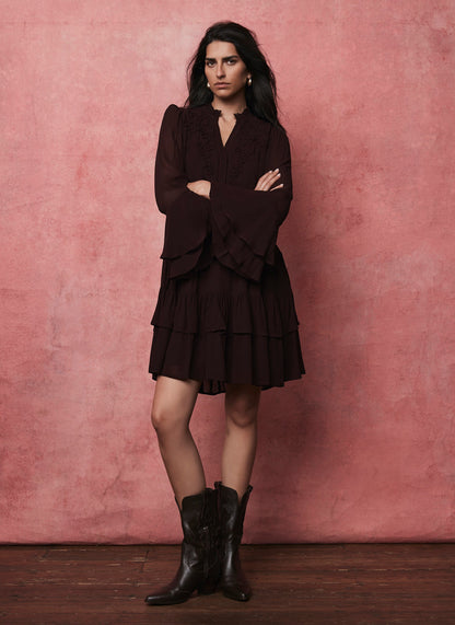 Burgundy Ruffle Mini Dress