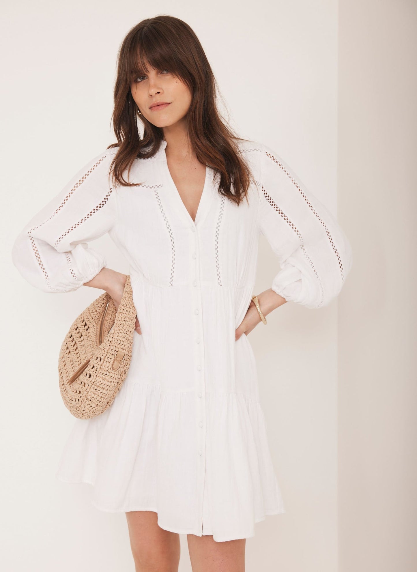 White Cotton Boho Mini Dress