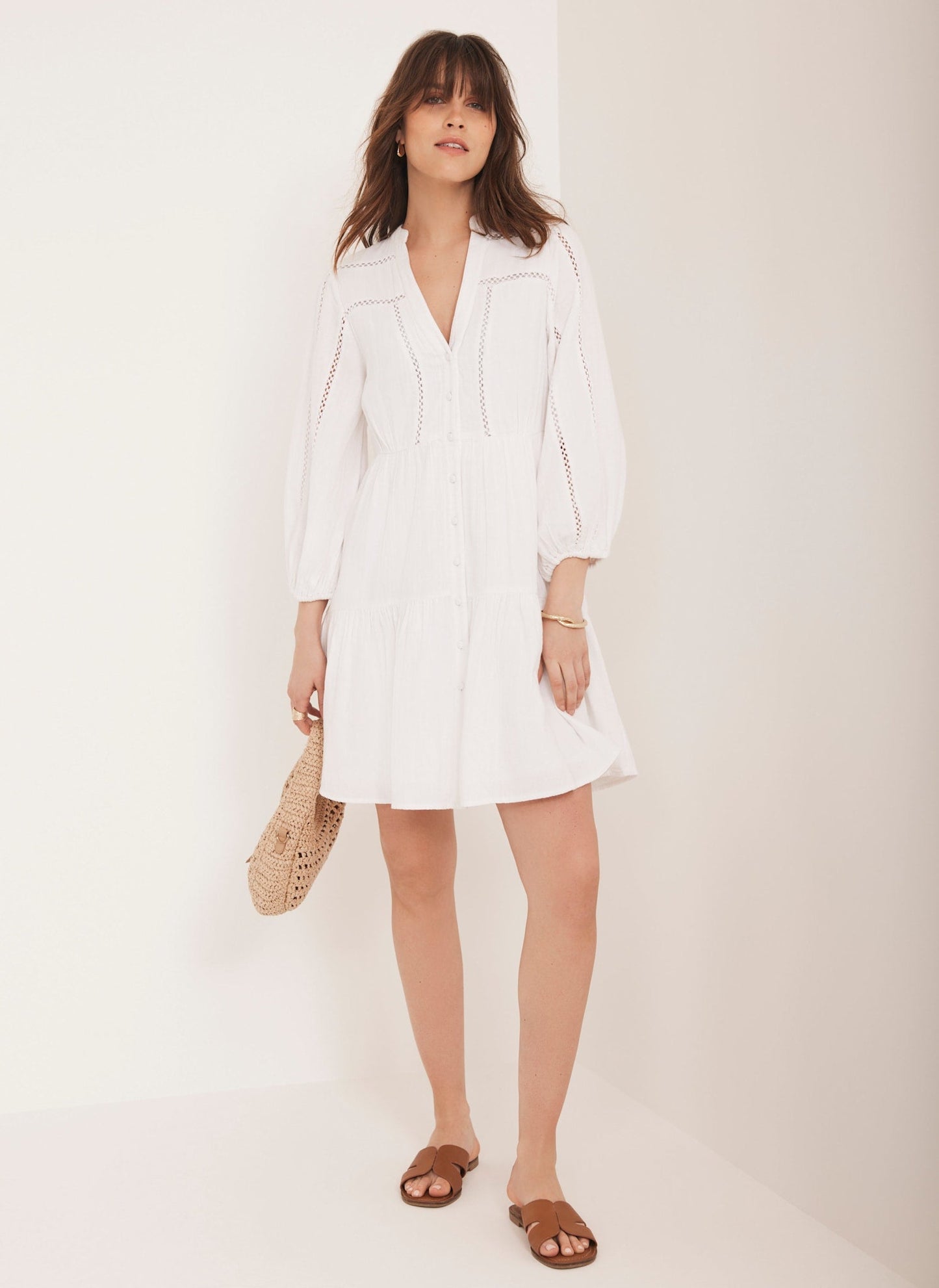 White Cotton Boho Mini Dress
