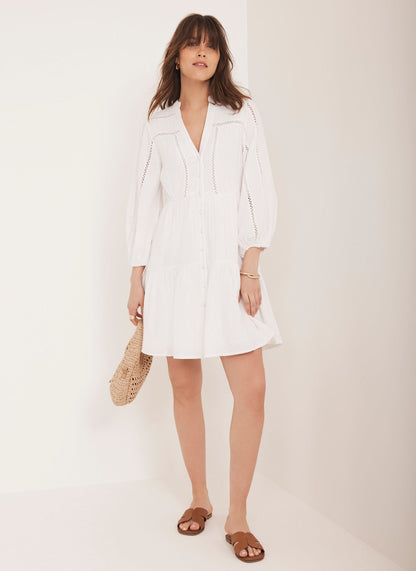 White Cotton Boho Mini Dress