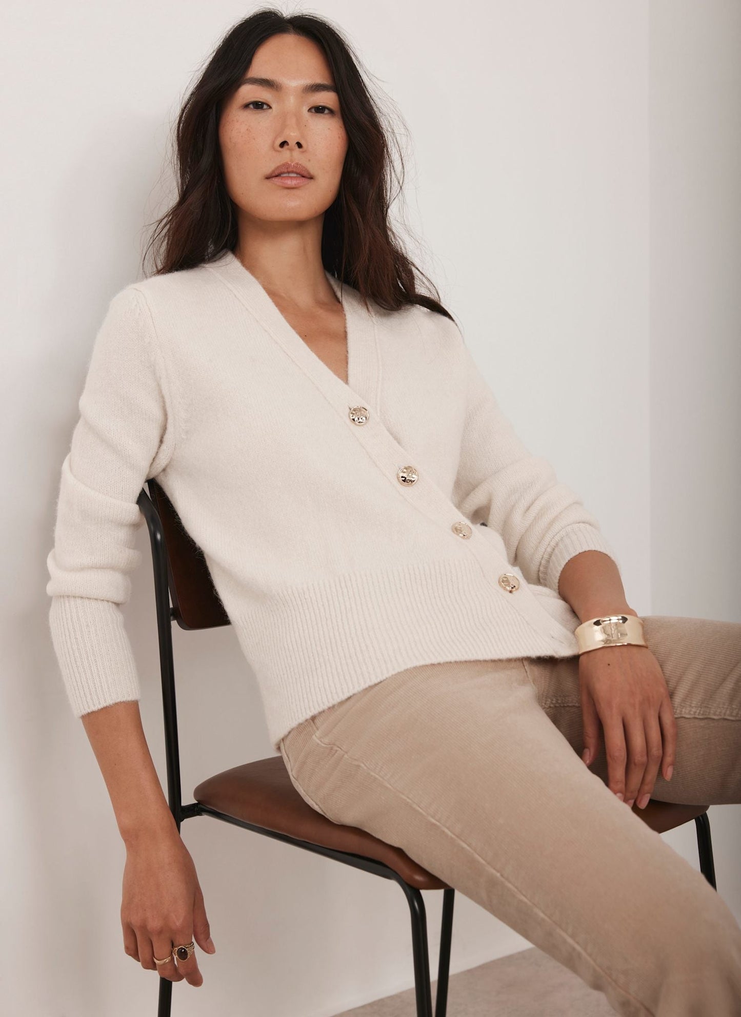 Cream Asymmetric Knit Cardigan