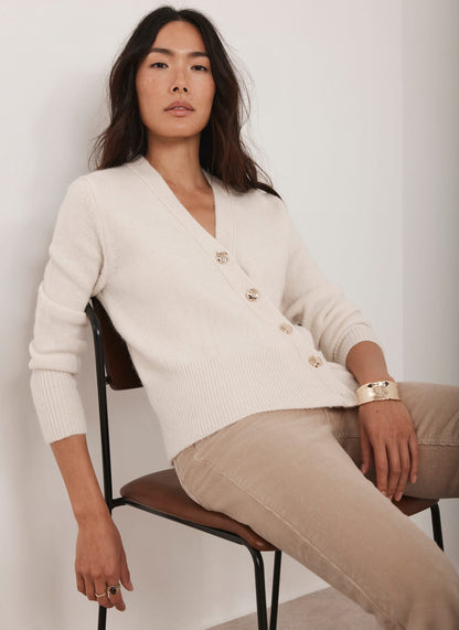 Cream Asymmetric Knit Cardigan