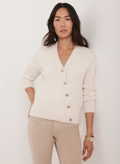Cream Asymmetric Knit Cardigan