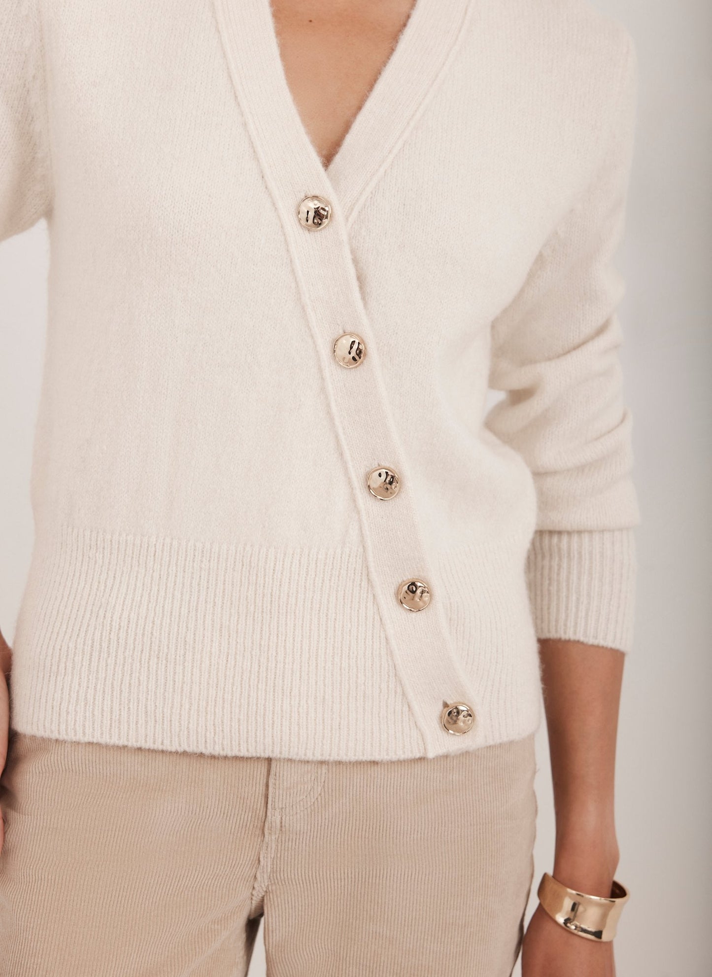 Cream Asymmetric Knit Cardigan