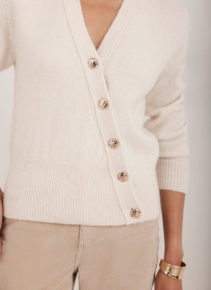 Cream Asymmetric Knit Cardigan