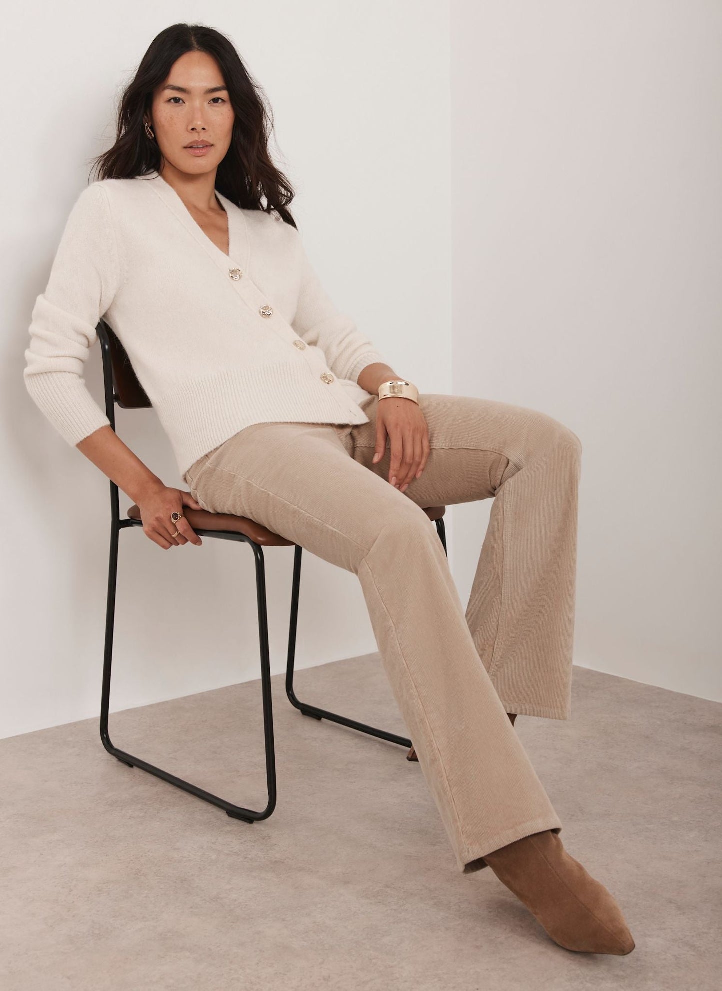 Cream Asymmetric Knit Cardigan