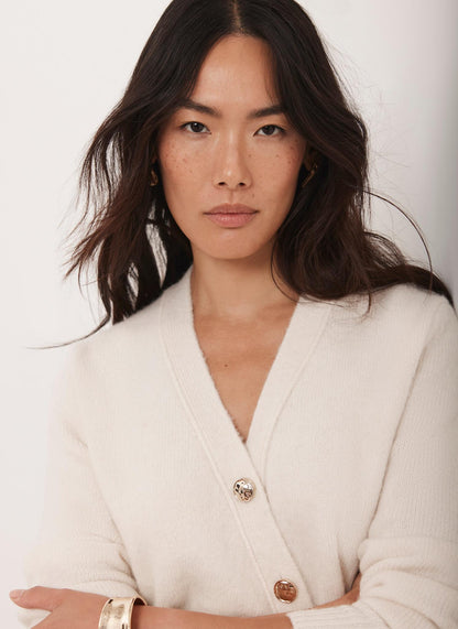 Cream Asymmetric Knit Cardigan