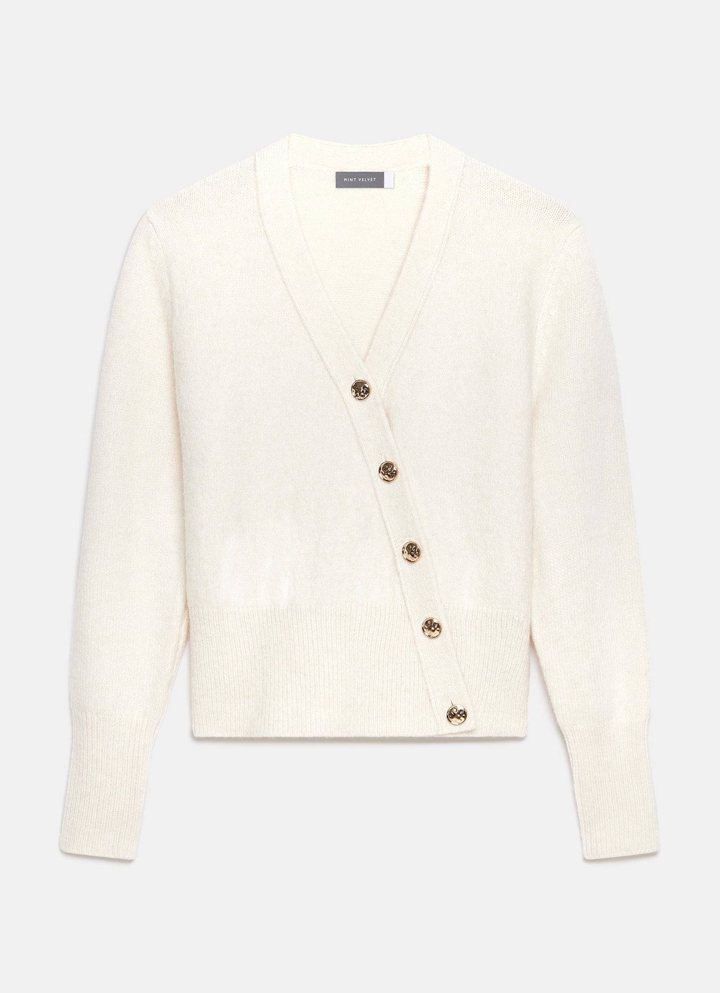 Cream Asymmetric Knit Cardigan