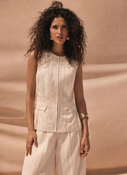 Cream Pinstripe Tie Back Waistcoat