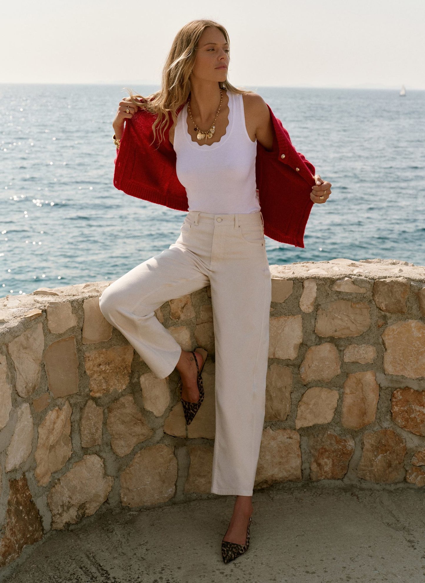 Cream Barrel Leg Jeans